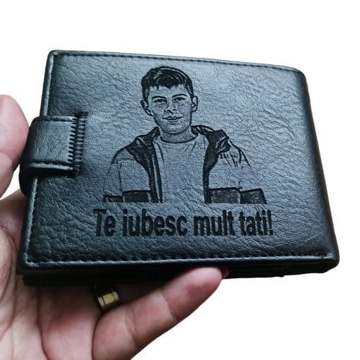 portofel personalizat negru cu capsa TE IUBESC MULT TAI!!!
