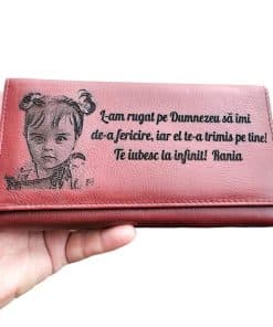 Portofel dama rosu piele naturala personalizat L-am rugat