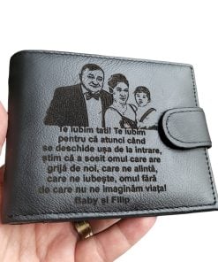 portofel cadou personalizat negru cu capsa Te iubim tati