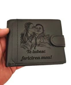 Portofel personalizat  negru cu capsa Fericirea Mea
