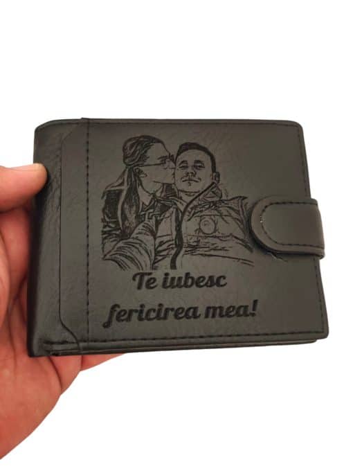 Portofel personalizat  negru cu capsa Fericirea Mea