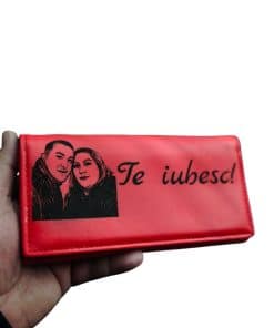 portofel cu text si poza dama rosu Te iubesc