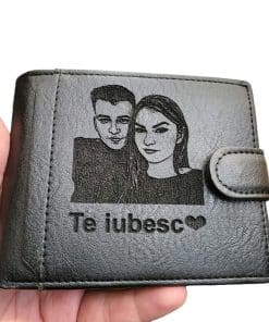 portofel negru cu capsa personalizat TE IUBESC.