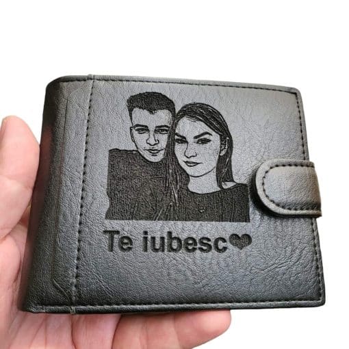 portofel negru cu capsa personalizat TE IUBESC.