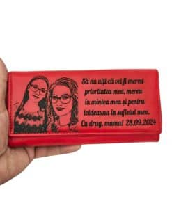 cadou personalizat portofel dama piele naturala rosu Mereu