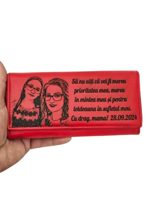 cadou personalizat portofel dama piele naturala rosu Mereu