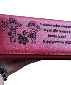 Portofel dama piele naturala rosu personalizat O educatoare minunata