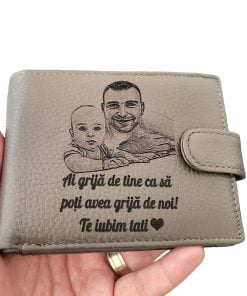 portofel gri cu capsa piele naturala Ai grija de Tine