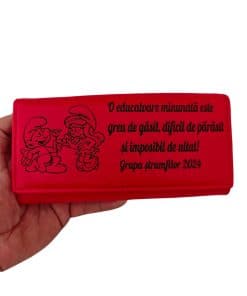 portofel dama rosu personalizat cu text Strumfi