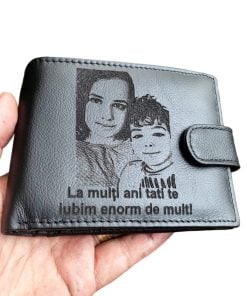 portofel piele naturala negru cu capsa La multi ani tati!