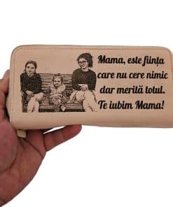 Portofel dama piele naturala 2 fermoare roze Mama nu cere nimic