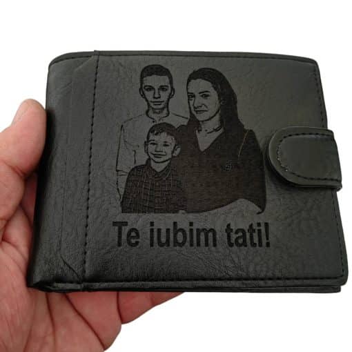 portofel personalizat negru cu capsa TE IUBIM TATI!
