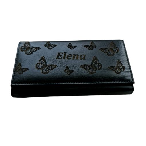 Portofel dama negru personalizat Cu nume si fluturasi