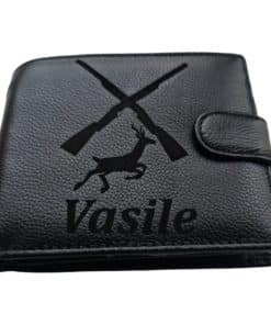 Portfel negru cu capsa piele naturala Arme vanatoare.