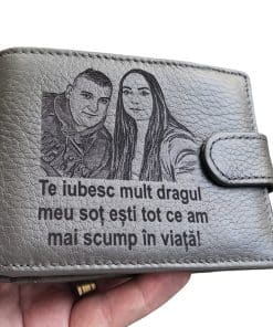 portofel gri cu capsa piele naturala Dragul meu.