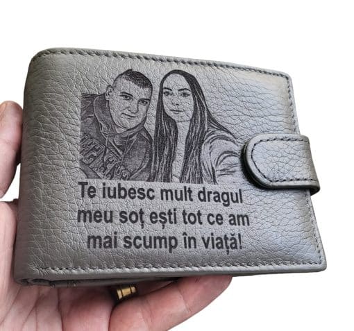 portofel gri cu capsa piele naturala Dragul meu.