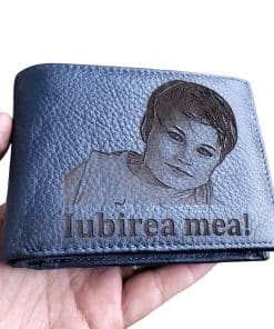 Portofel Personalizat piele naturala, fara  capsa, bluemarin Iubirea mea