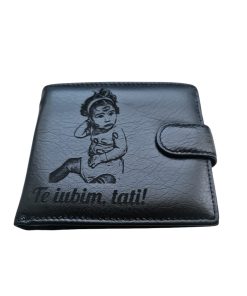 Portofel Personalizat 'Te iubim Tati', barbati, piele naturala , negru