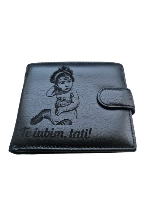 Portofel Personalizat 'Te iubim Tati', barbati, piele naturala , negru