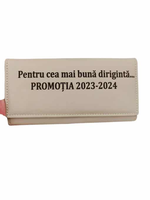 portofel beige dama personalizat cu text Diriginta