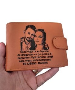 portofel piele naturala maro coniac cu capsa