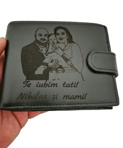 portofel negru cu capsa personalizat Te iubim tati si nume
