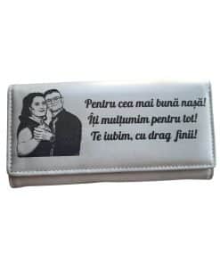 cadou personalizat portofel dama beige Cu drag finii