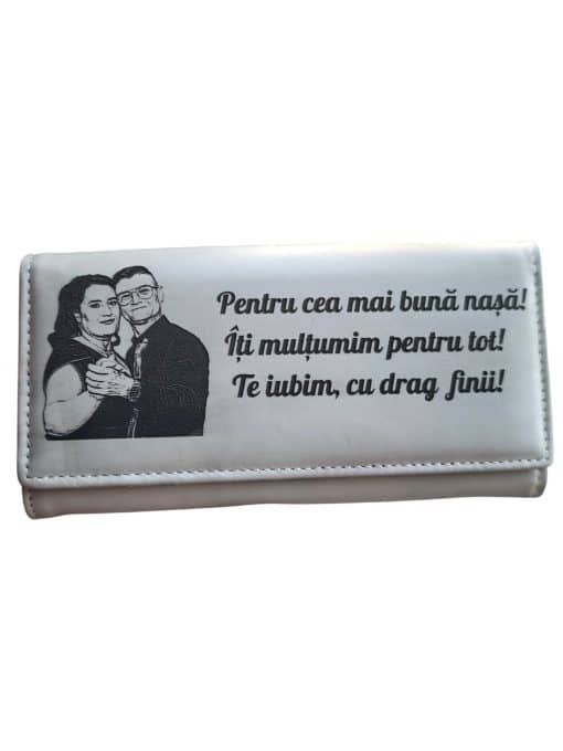 cadou personalizat portofel dama beige Cu drag finii
