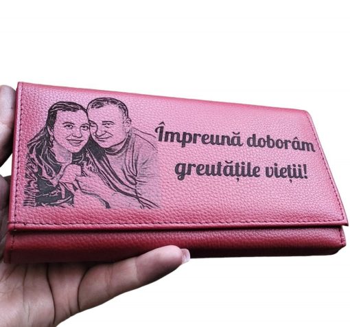 Portofel personalizat dama piele naturala.Impreuna doboram greutatile