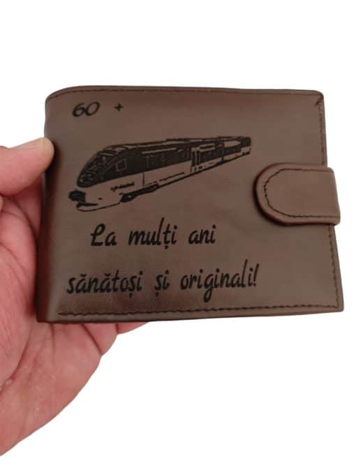 portofel piele naturala maro cu capsa Tren