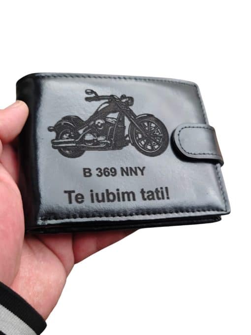 portofel negru cu capsa piele naturala motociclist