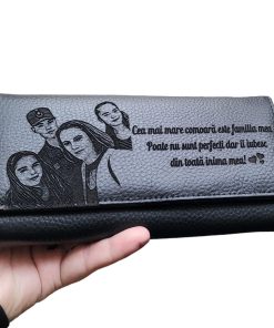Portofel dama personalizat piele naturala negru Cea mai mare comoara