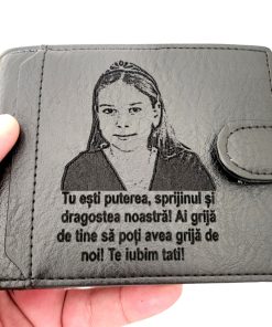Portofel negru personalizat cu capsa Tu esti puterea noastra