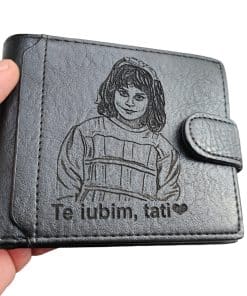 cadou personalizat portofel negru cu capsa Te iubim tati