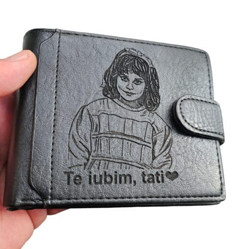 cadou personalizat portofel negru cu capsa Te iubim tati