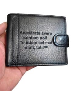 portofel negru personalizat cu text averea suntem noi