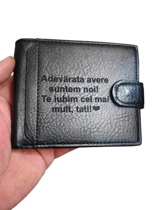 portofel negru personalizat cu text averea suntem noi