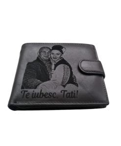 Portofel Personalizat 'Te iubesc Tati', barbati, piele naturala, negru