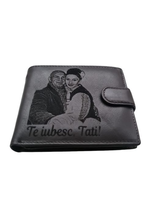 Portofel Personalizat 'Te iubesc Tati', barbati, piele naturala, negru
