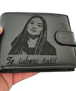 portofel piele naturala negru cu capsa Te iubesc Tati!