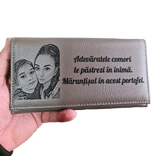 Portofel dama personalizat Gri Adevaratele comori