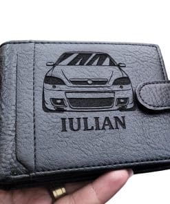 Portofel negru cu capsa personalizat cu Masina si Nume.