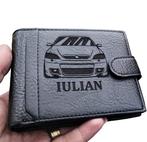 Portofel negru cu capsa personalizat cu Masina si Nume.