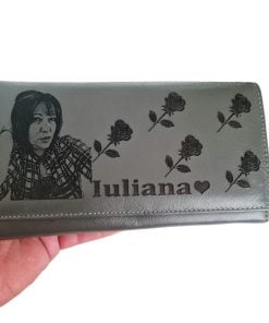 portofel dama gri personalizat cu poza si nume Trandafiri