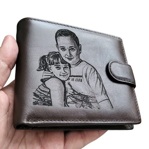 portofel maro cu capsa piele naturala personalizat cu poza