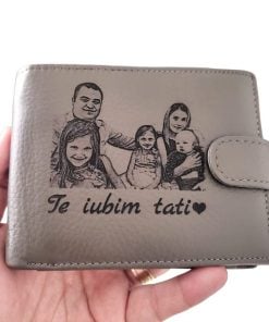 portofel gri cu capsa piele naturala Te iubim tati