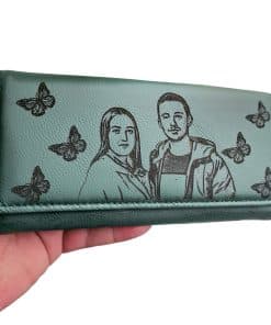 portmoneu dama verde personalizat cu poza si fluturasi