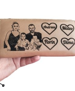 portofel dama piele naturala cream personalizat cu inimioare si nume
