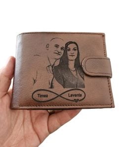 cadou personalizat portofel piele naturala maro cu capsa Poza si Infinit