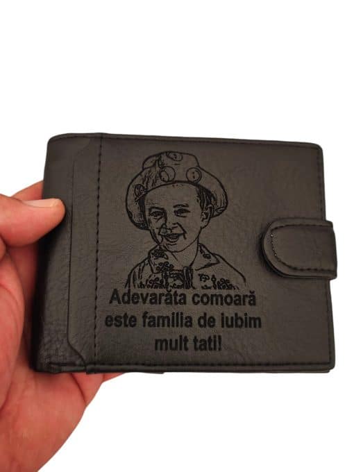 portofel personalizat negru cu capsa Iubim